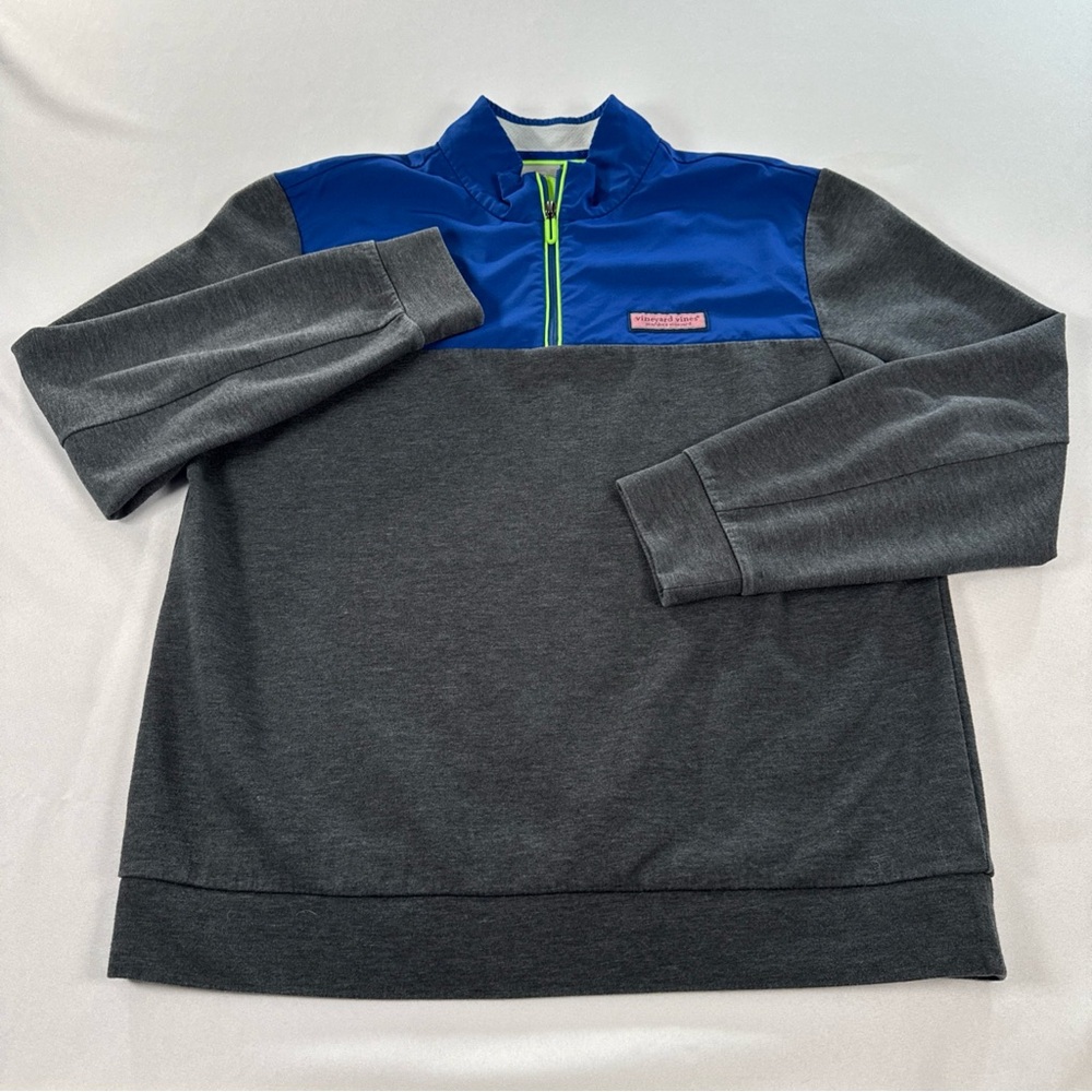 Vineyard Vines‎ Shep 1/4 Zip Pullover Men's M Heather Charcoal Blue Fleece EUC